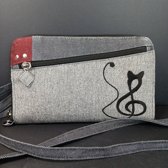 Jak's Handbags - Jak's ACC-146 Womens Wallet Gray Crossbody Embroidered Sole Clef Very Good X